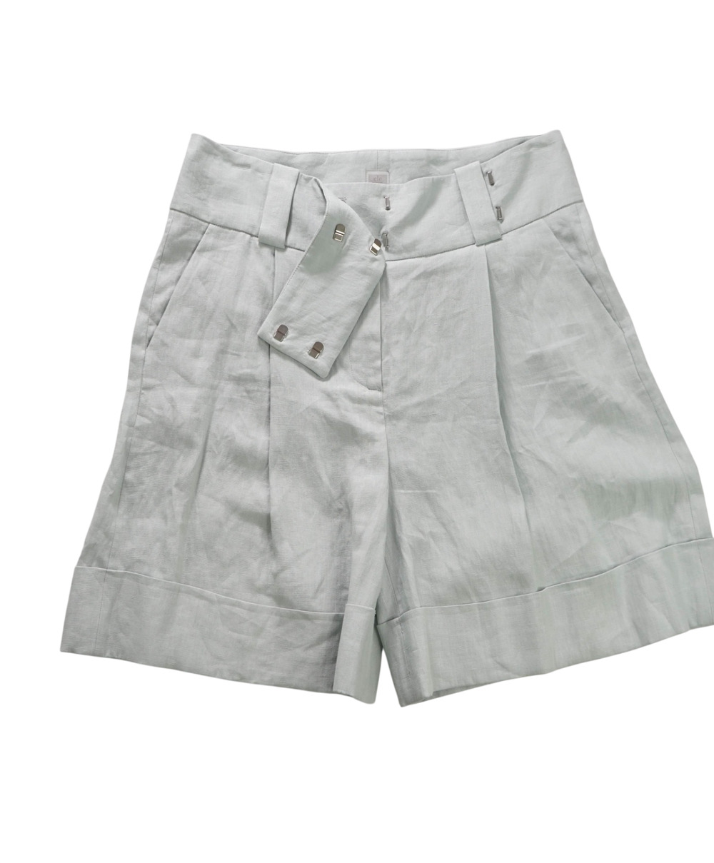 $395 ELEVENTY - Light Blue Linen High Waisted Shorts - 4 US